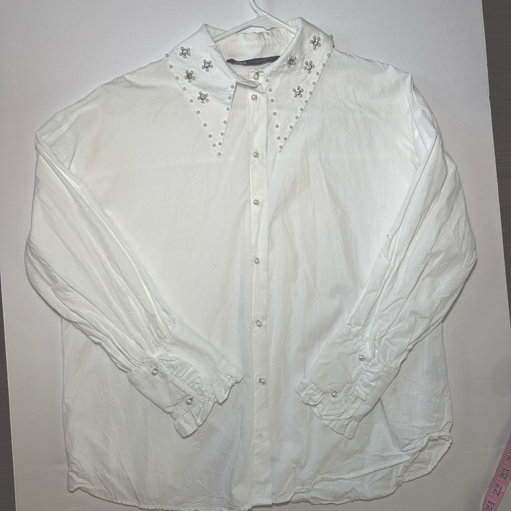Stunning Jeweled Big Collar Zara Button Down Small